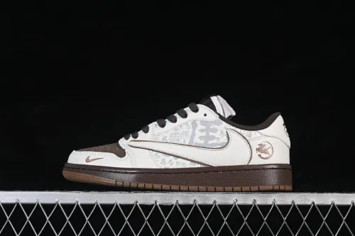 All categories Air Jordan Jordan series basketball shoes Air Jordan 1 Low High-end customized low-top sneakers Travis Scott x Fragment Design x Air Jordan 1 Low OG SP AJ1 Joe 1 Year of the Horse limited white brown moire low-top cultural casual sneakers NH0601-061